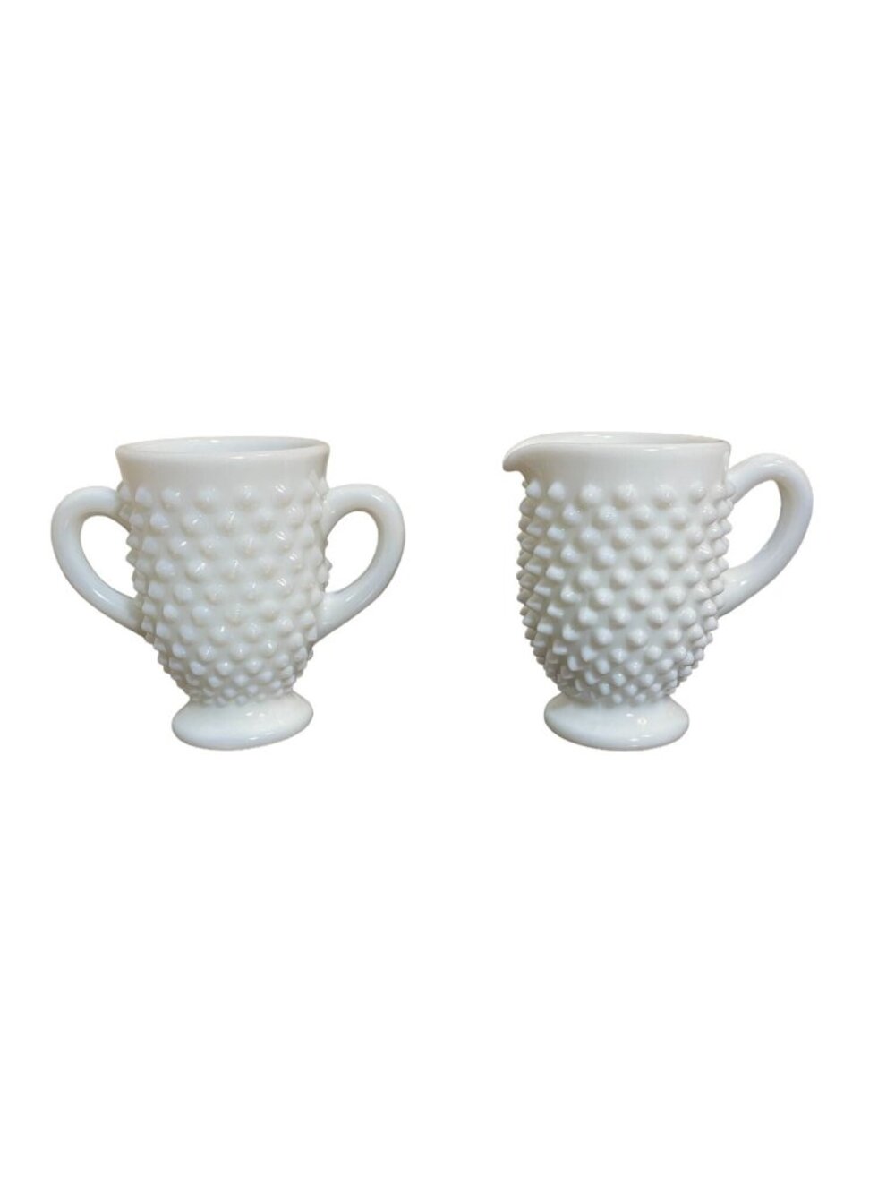 Fenton Hobnail White Milk Glass Footed Creamer and Open Sugar Bowl set (Pattern